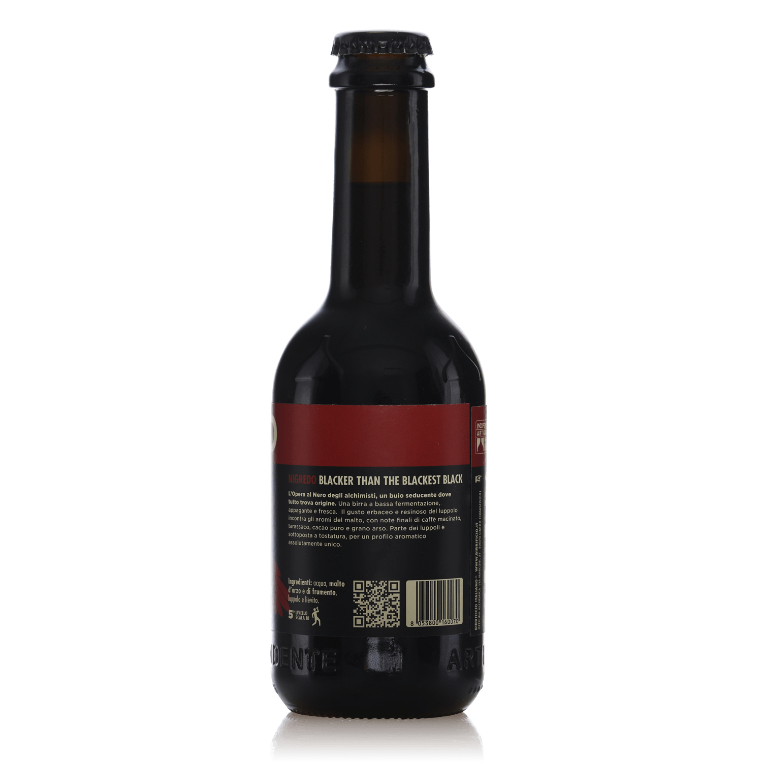 Birra artigianale NIGREDO bottiglia 33 cl Birrificio Italiano retro